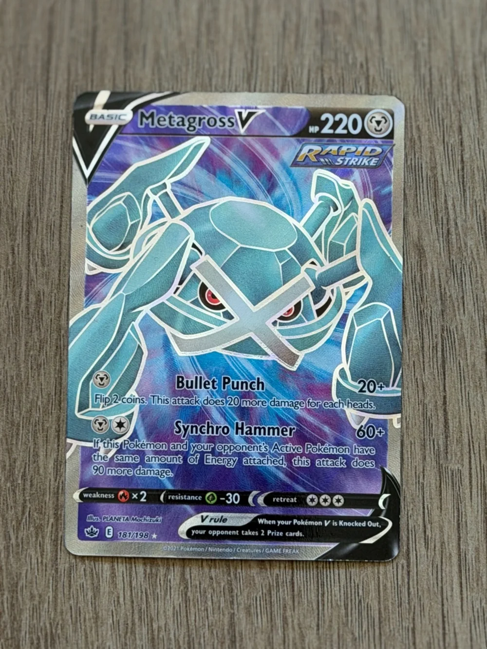 Pokemon Metagross V Blue Purple Holographic Trading Card